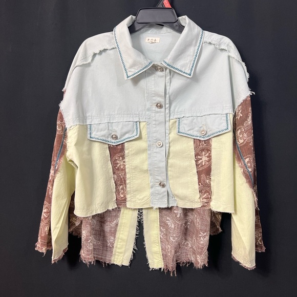POL Tops - POL Multicolor Patchwork Button Down Shirt